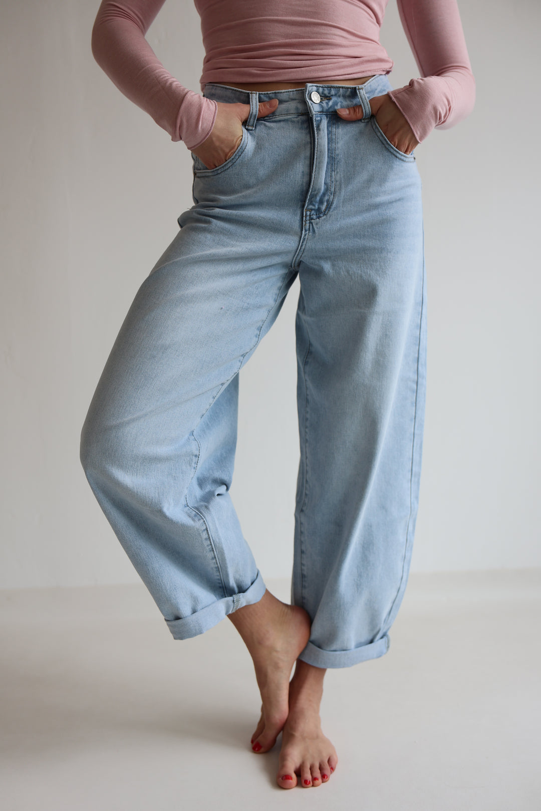 Barrel Fit Denim Blue Jeans