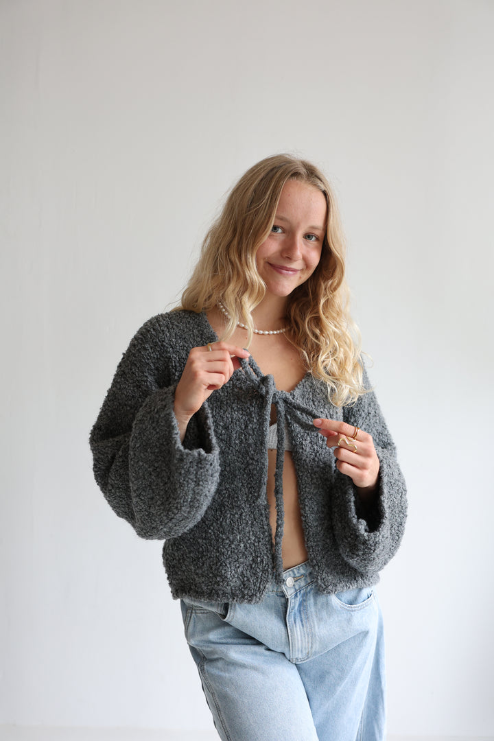 Teddy Knot Cardigan Fluffy Tie