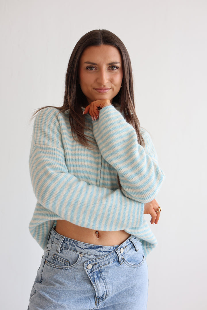 Zip Cardigan Fine Stripes