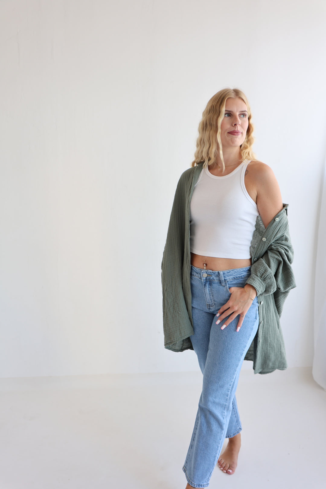 Oversize Blusenhemd aus Musselin (einfarbig)