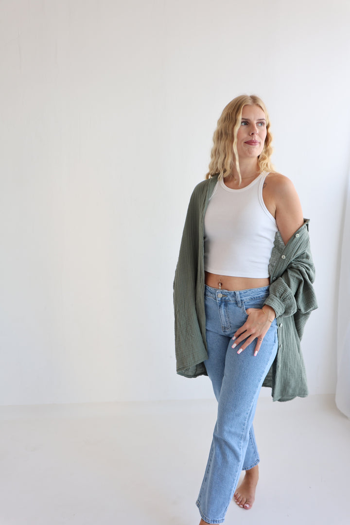 Oversize Blusenhemd aus Musselin (einfarbig)