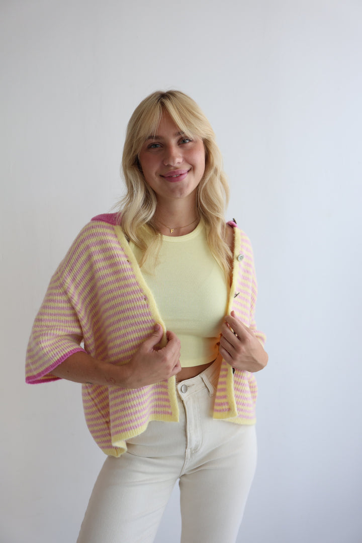 Gestreifter Kurzarm Cardigan Carlotta