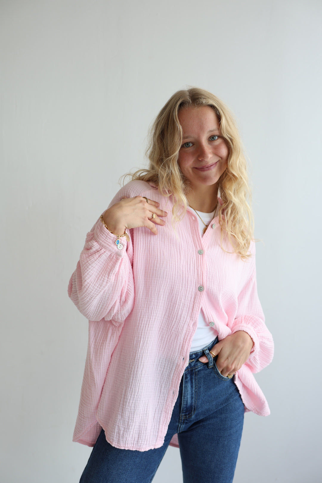 Kurzes Blusenhemd aus Musselin (einfarbig)