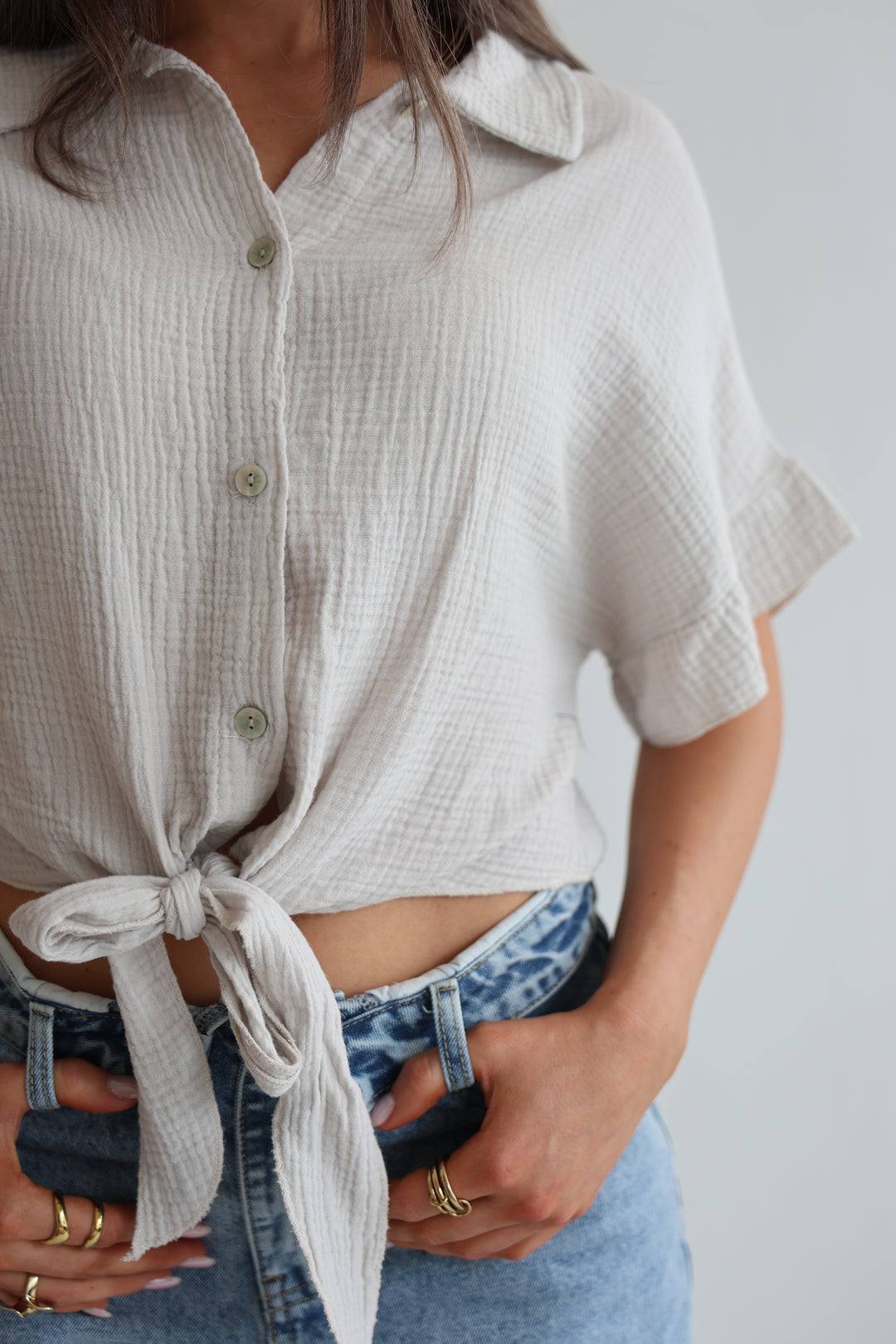 Knot Front Musselin Shirt