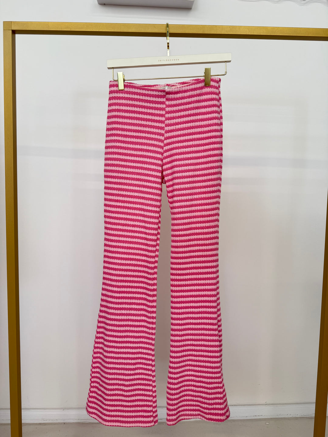STRIPED KNIT FLARED PANTS BUBBLE PINK (B-WARE)