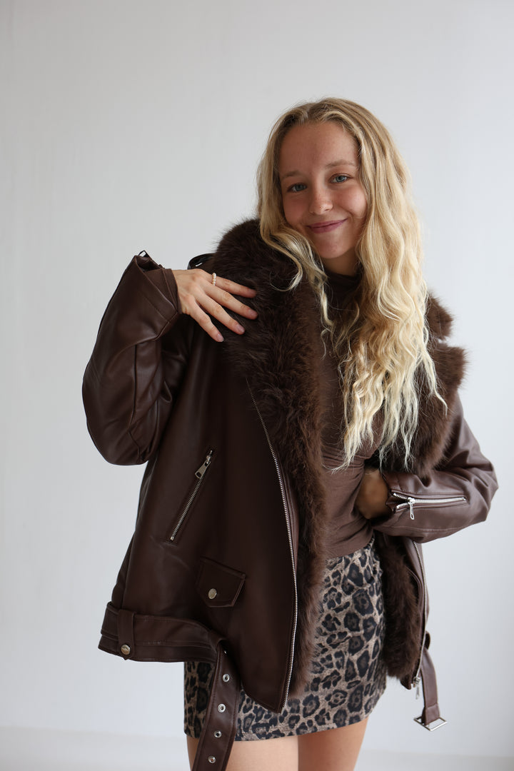 Kunstlederjacke mit Felleinsatz Maddy
