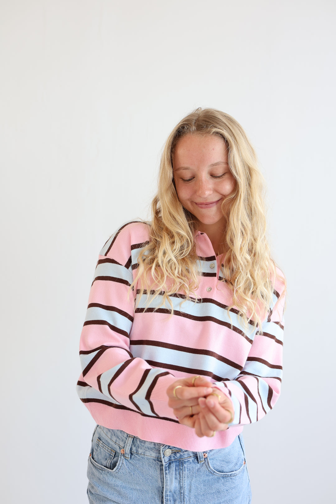 Soft Pink Striped Long Polo