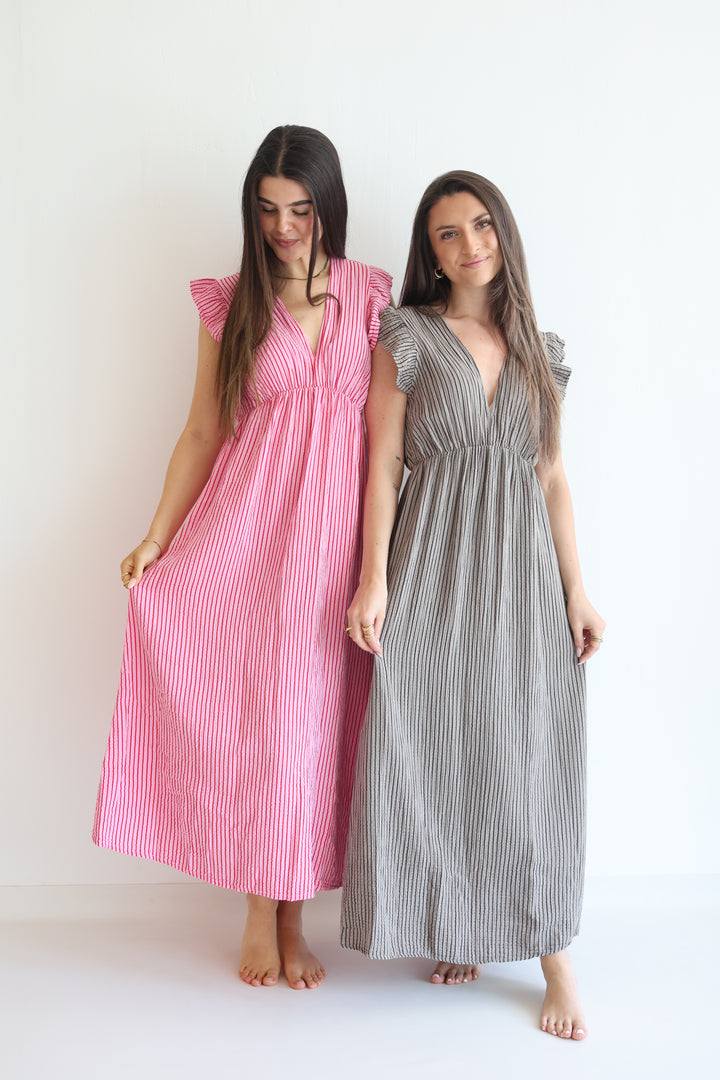 Langes Musselinkleid Casual Stripes