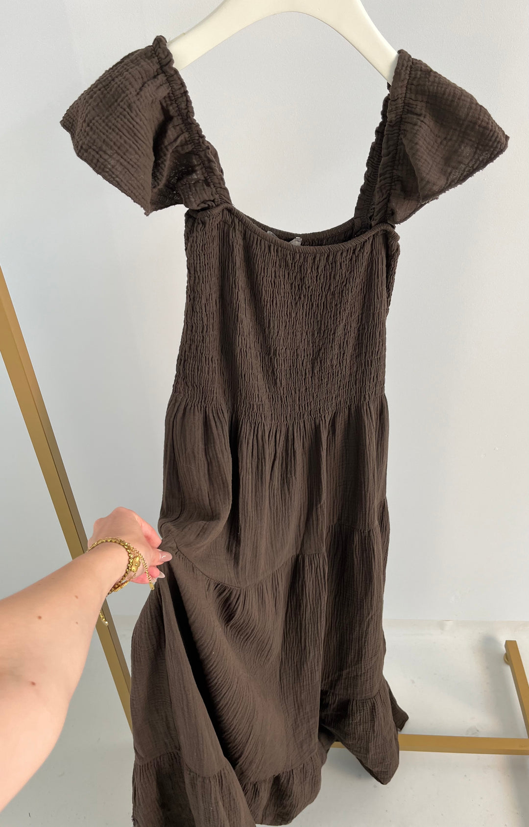 LANGES KLEID MIT RAFFUNG LIVIA DARK CHOCOLATE (B-WARE)