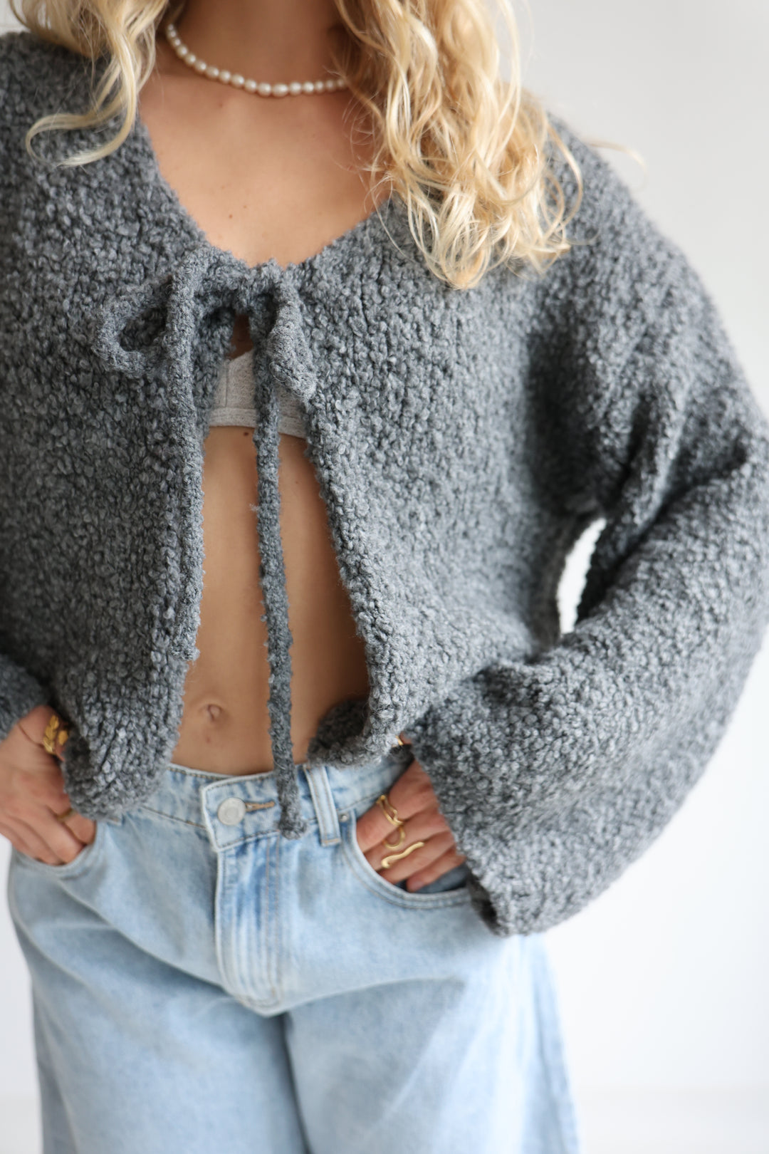 Teddy Knot Cardigan Fluffy Tie