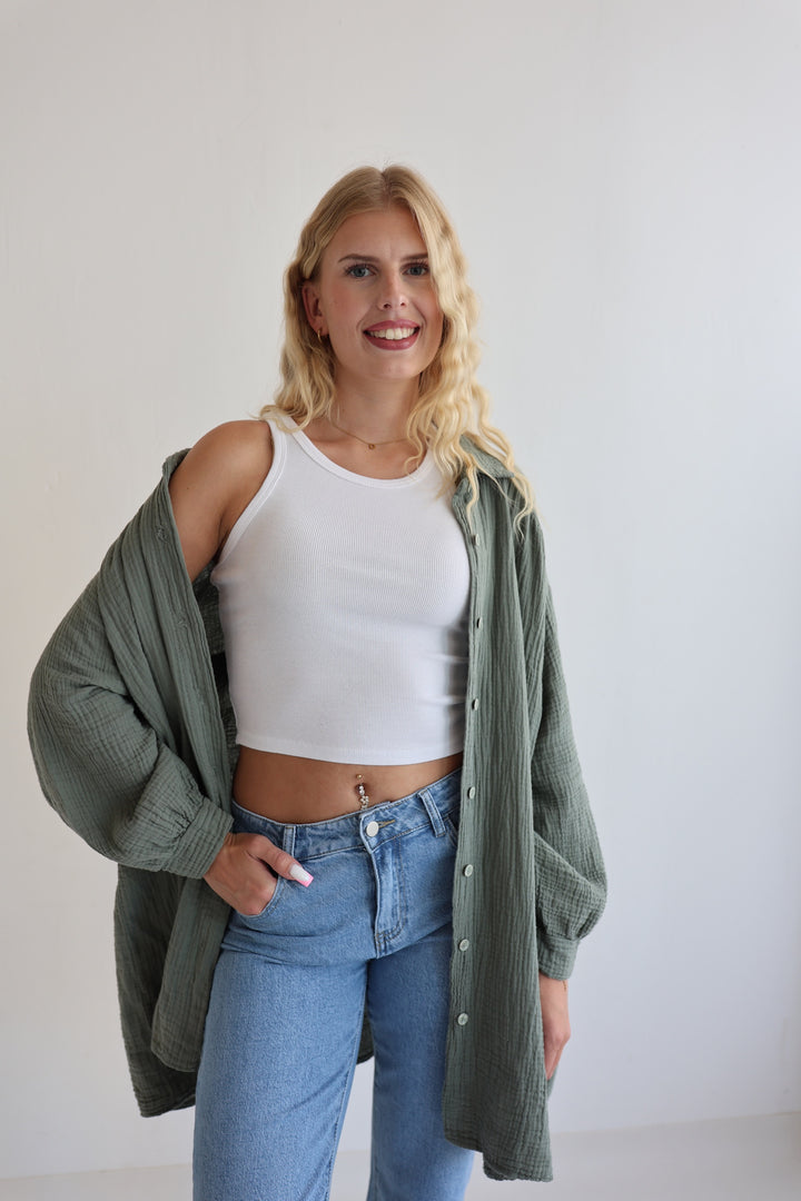 Oversize Blusenhemd aus Musselin (einfarbig)