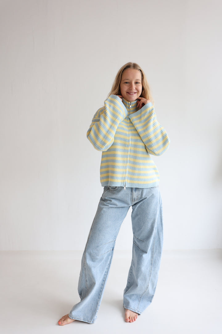 Zip Cardigan Wide Stripes