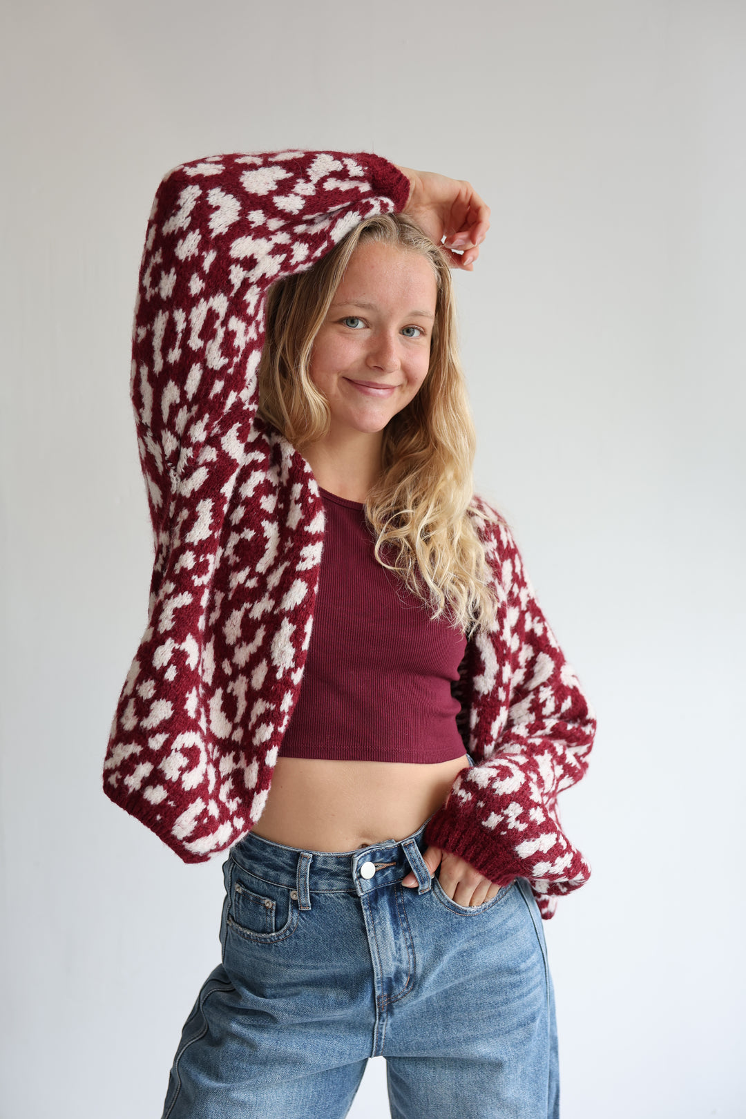 Offener Cardigan mit Leoprint