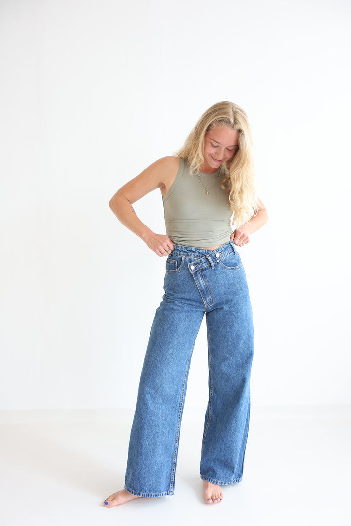 Cross Front Wide Leg Jeans