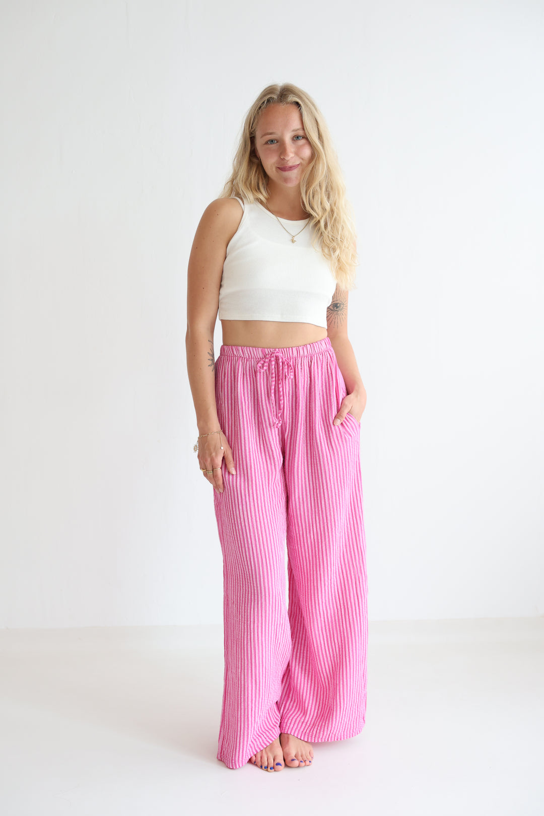 Lange Musselinhose mit Streifen Little Lines