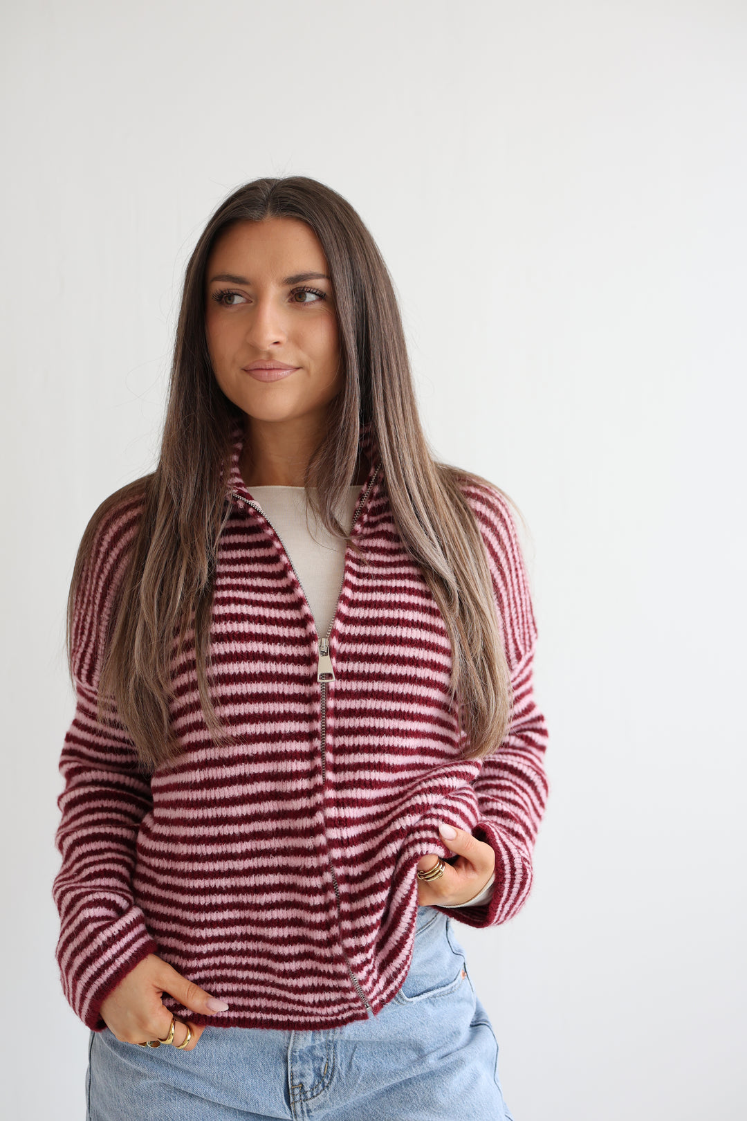 Zip Cardigan Fine Stripes