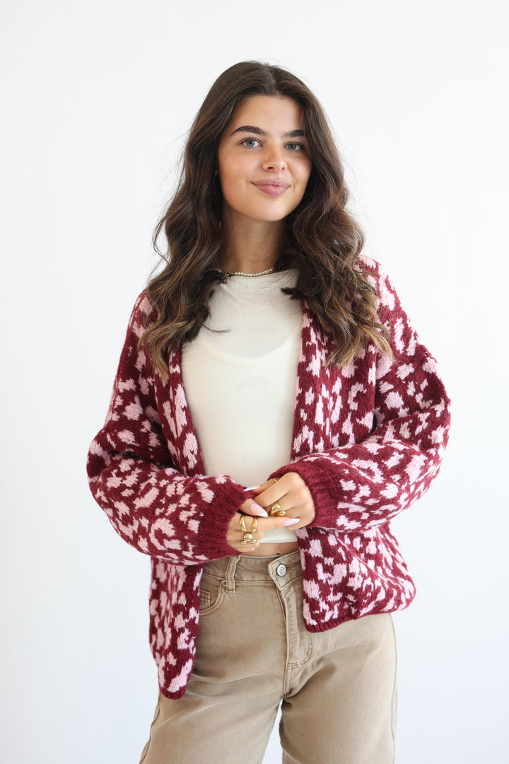 Offener Cardigan mit Leoprint