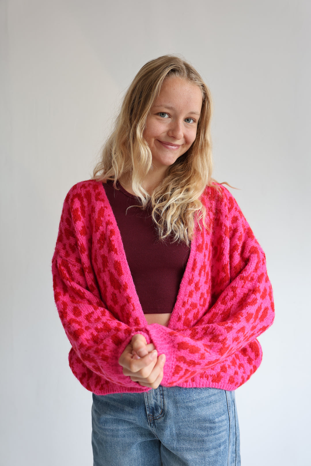 Offener Cardigan mit Leoprint