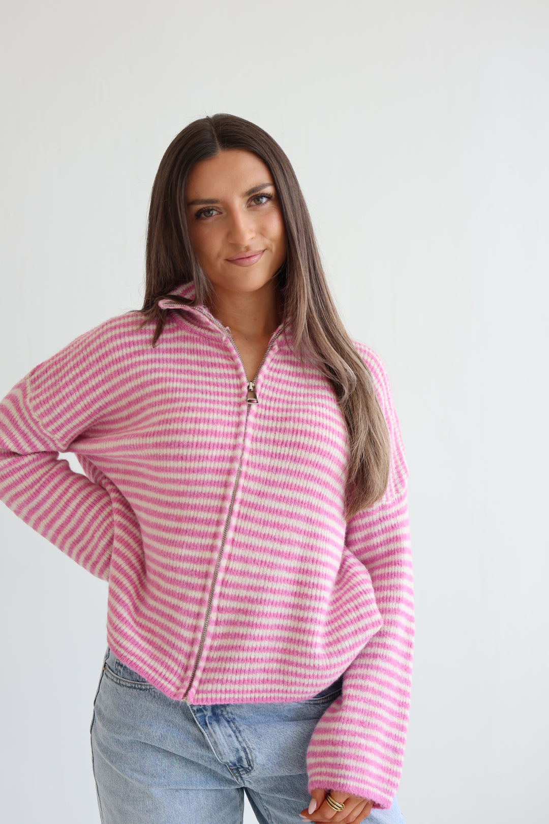 Zip Cardigan Fine Stripes