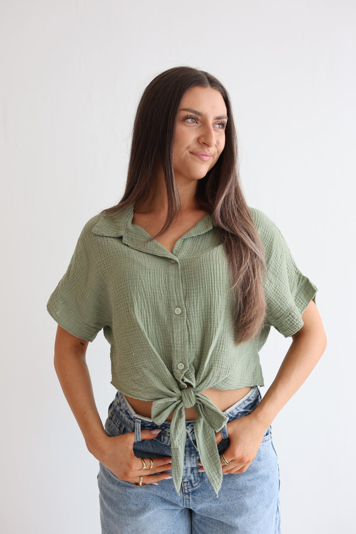 Knot Front Musselin Shirt