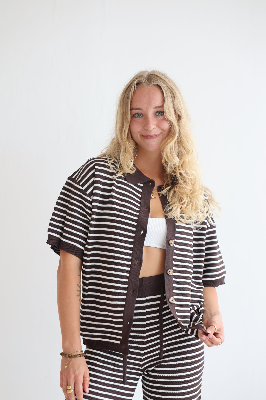 Kurzarm-Cardigan mit Lochstrickmuster Cool Fit