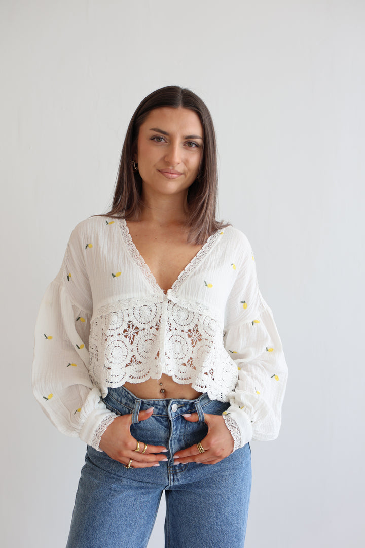 Cropped Bluse aus Musselin Lemons Everywhere