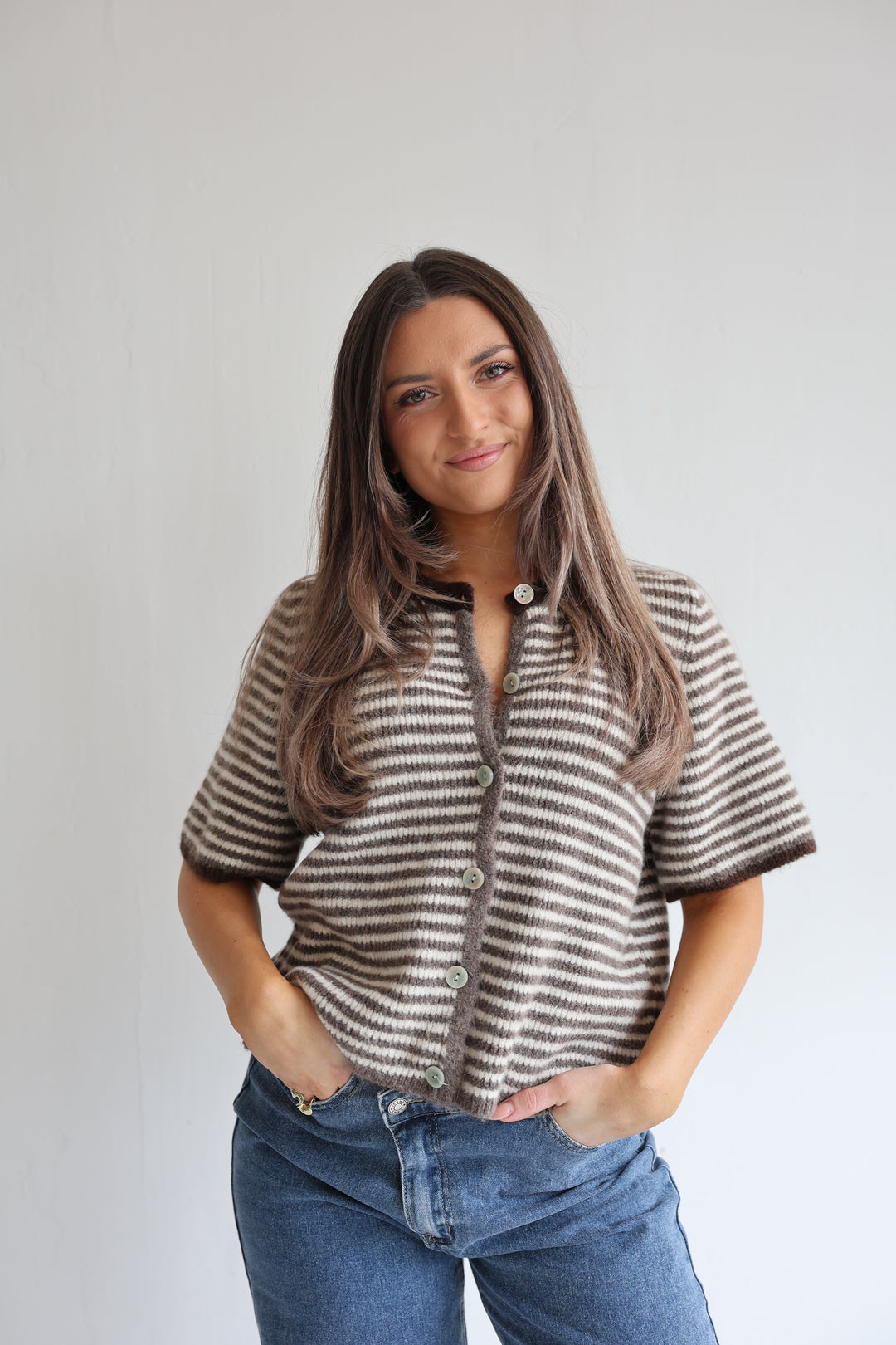 Gestreifter Kurzarm Cardigan Carlotta