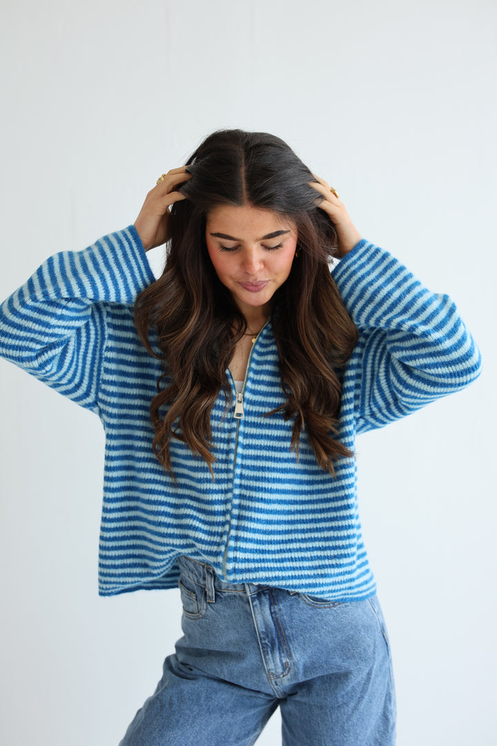 Zip Cardigan Fine Stripes