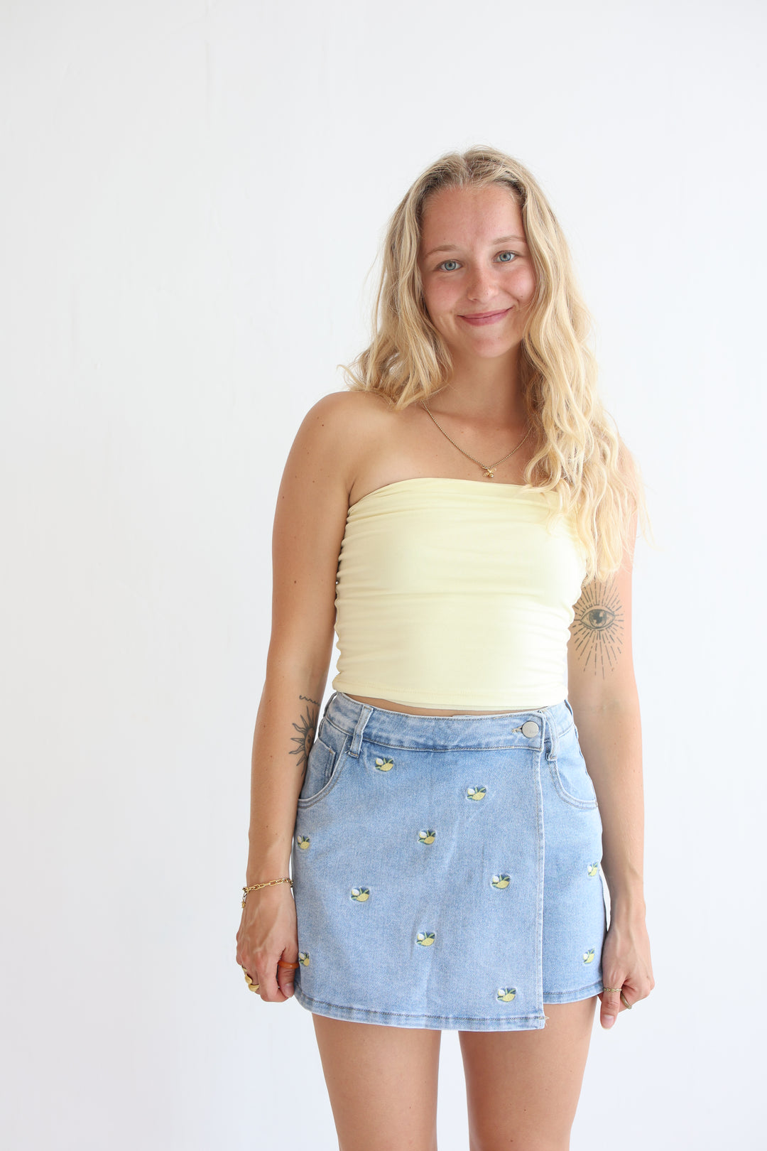 Lemon Print Denim Skirt