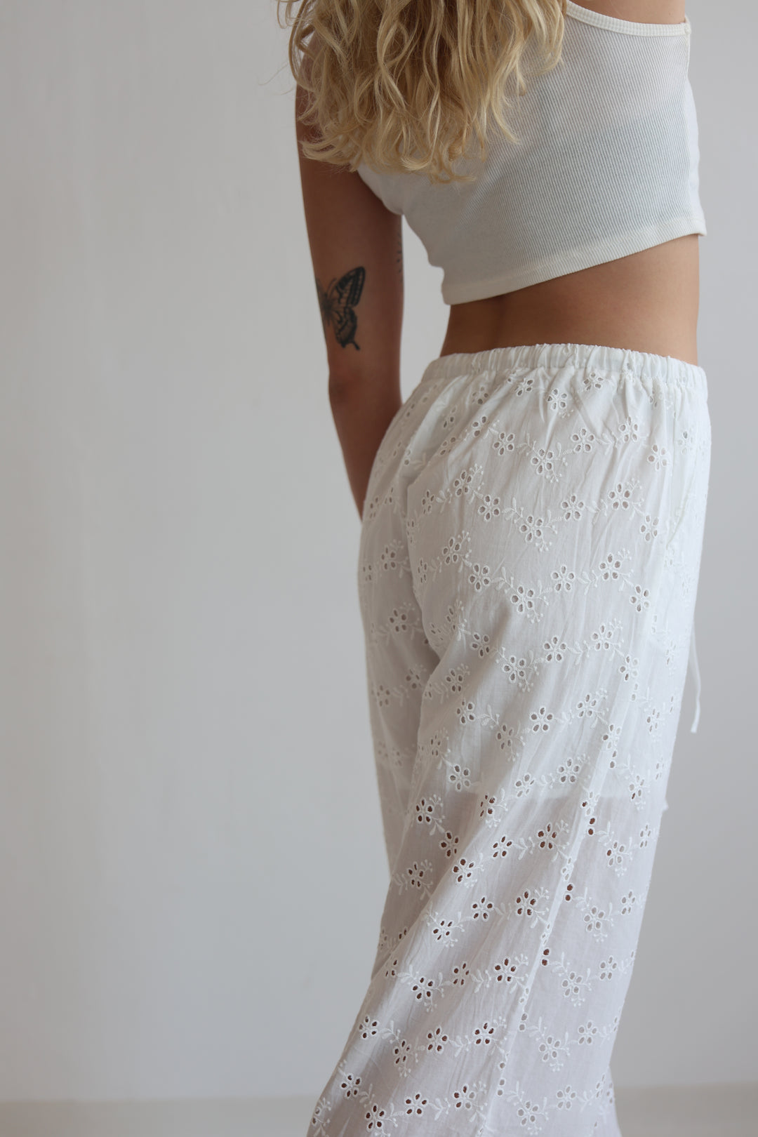 White Boho Embroidered Pants