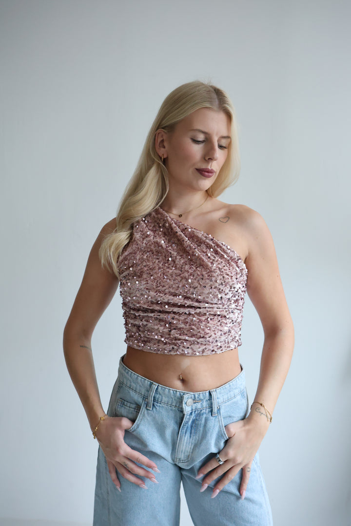 One Shoulder Top mit Pailetten