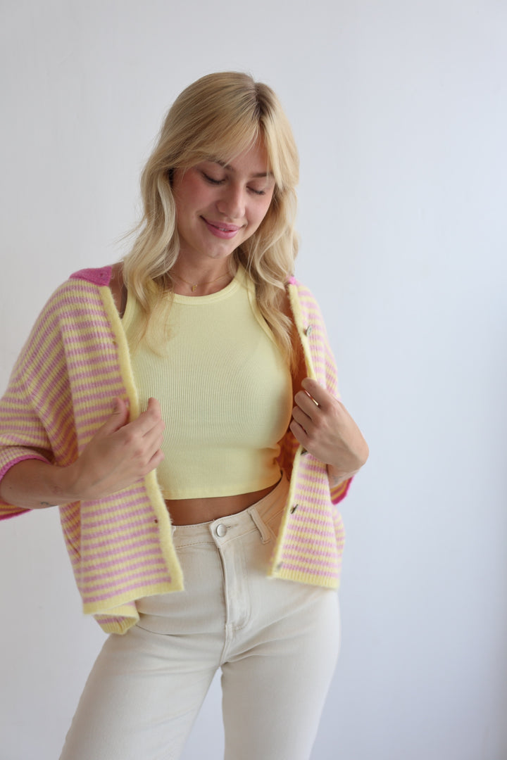 Gestreifter Kurzarm Cardigan Carlotta