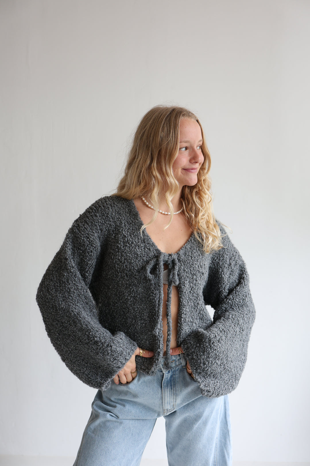 Teddy Knot Cardigan Fluffy Tie