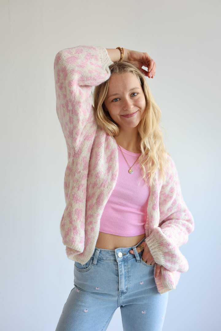 Offener Cardigan mit Leoprint