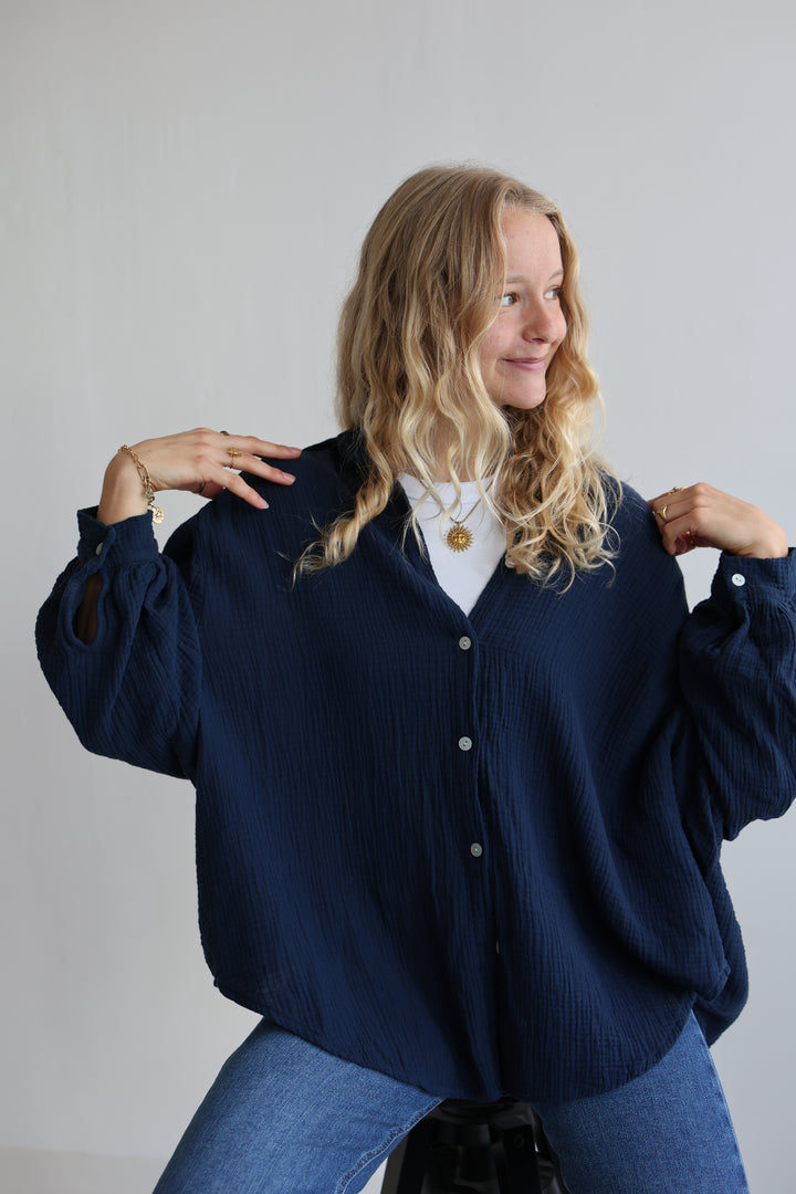 Kurzes Blusenhemd aus Musselin (einfarbig)