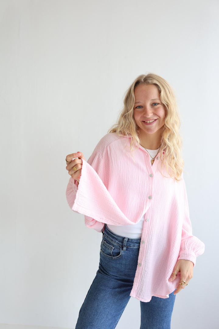 Kurzes Blusenhemd aus Musselin (einfarbig)