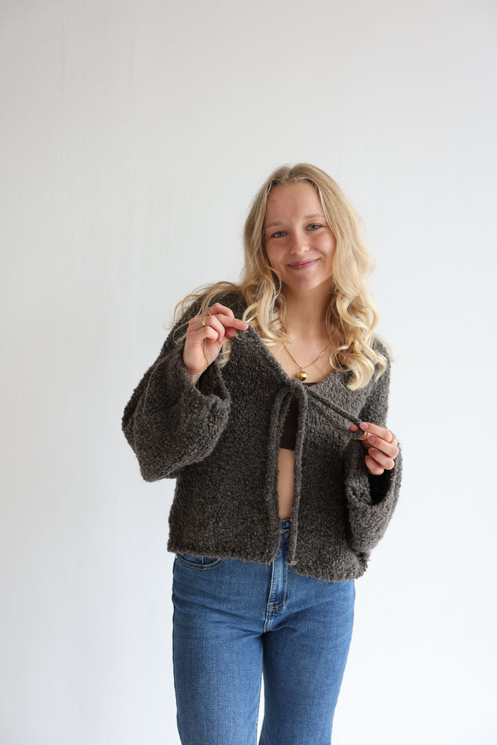 Teddy Knot Cardigan Fluffy Tie