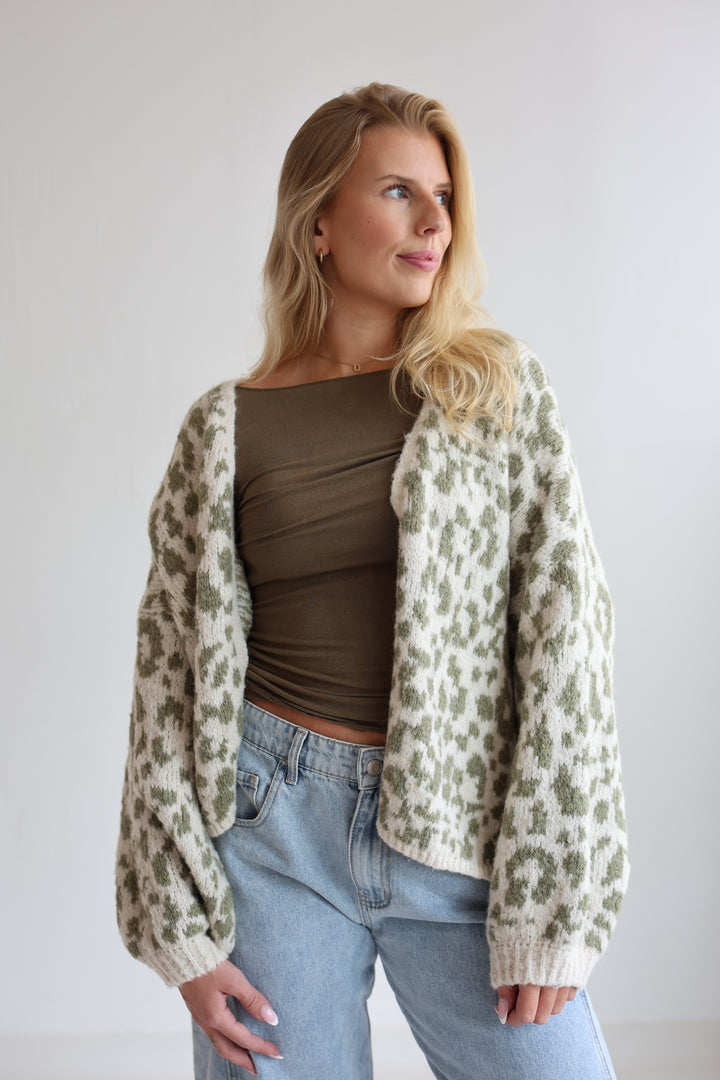 Offener Cardigan mit Leoprint