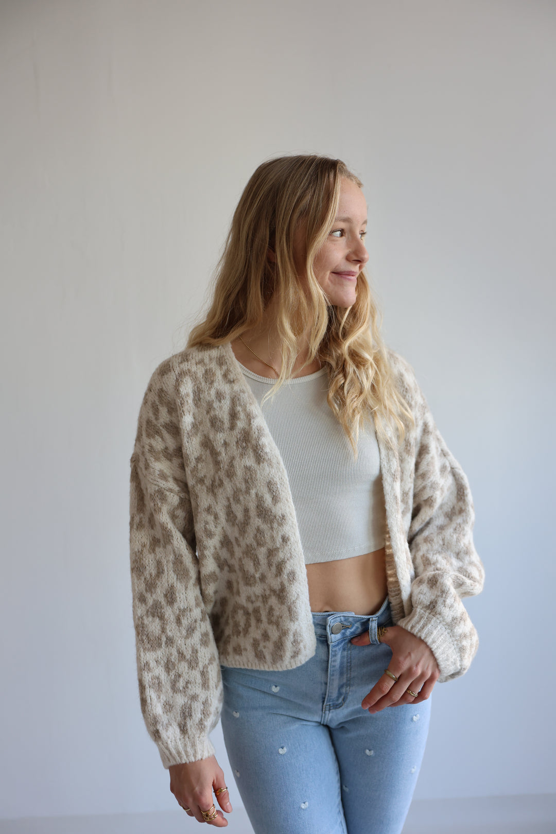 Offener Cardigan mit Leoprint