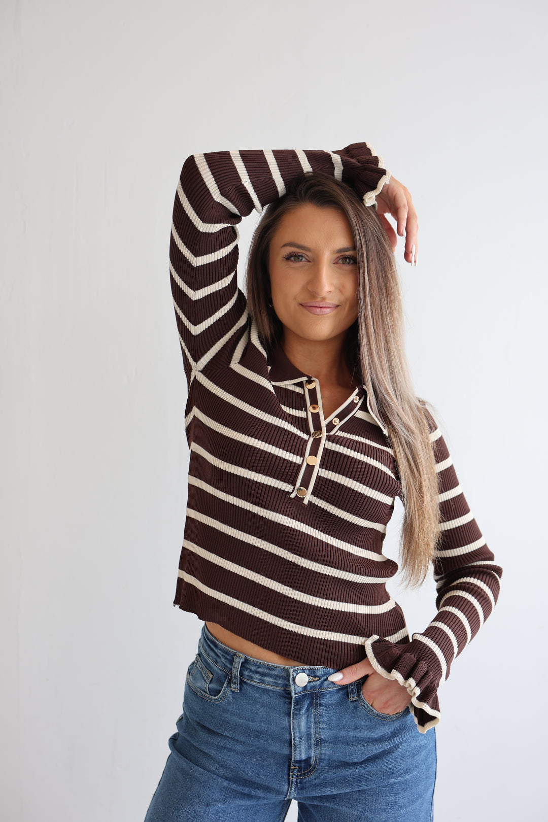 Gestreiftes Longsleeve Hazelnut