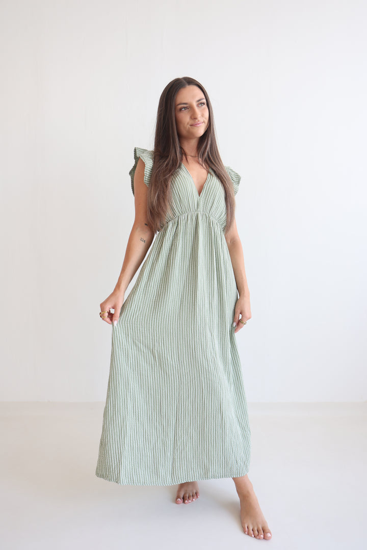 Langes Musselinkleid Casual Stripes