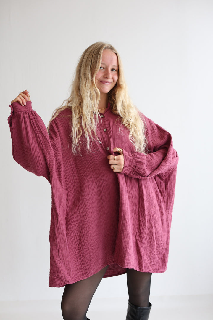 Oversize Blusenhemd aus Musselin (einfarbig)