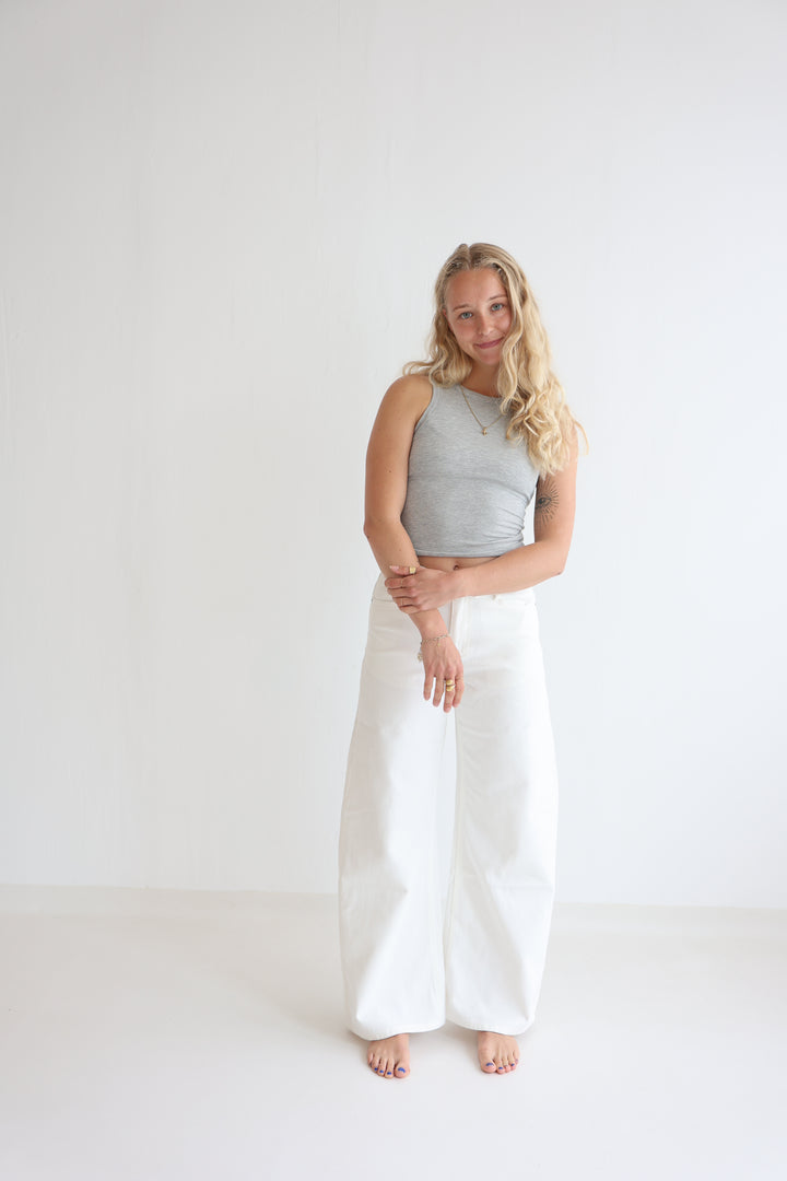 White Barrel Waistband Jeans
