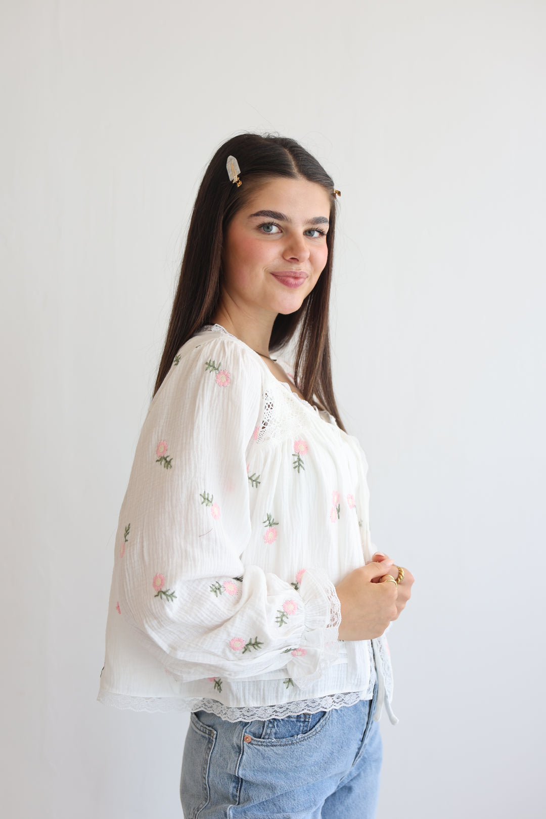 Pink Floral Musselin Cardigan
