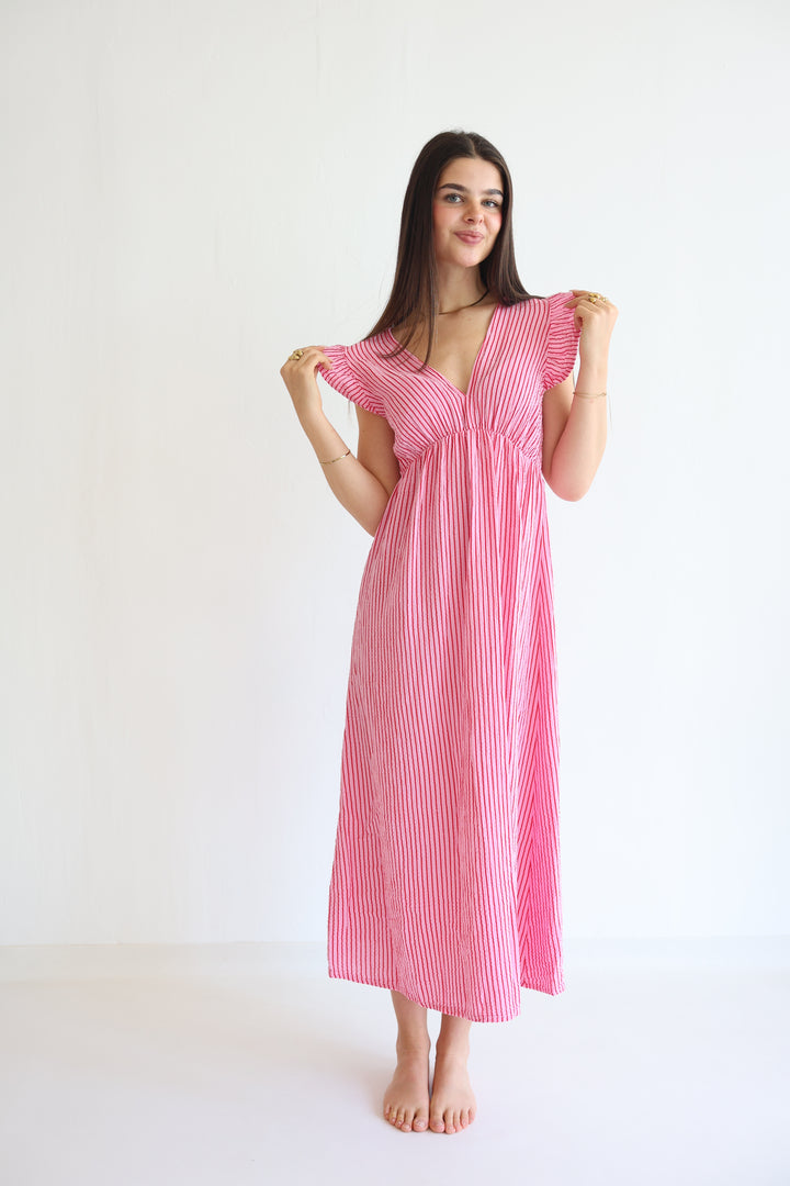 Langes Musselinkleid Casual Stripes