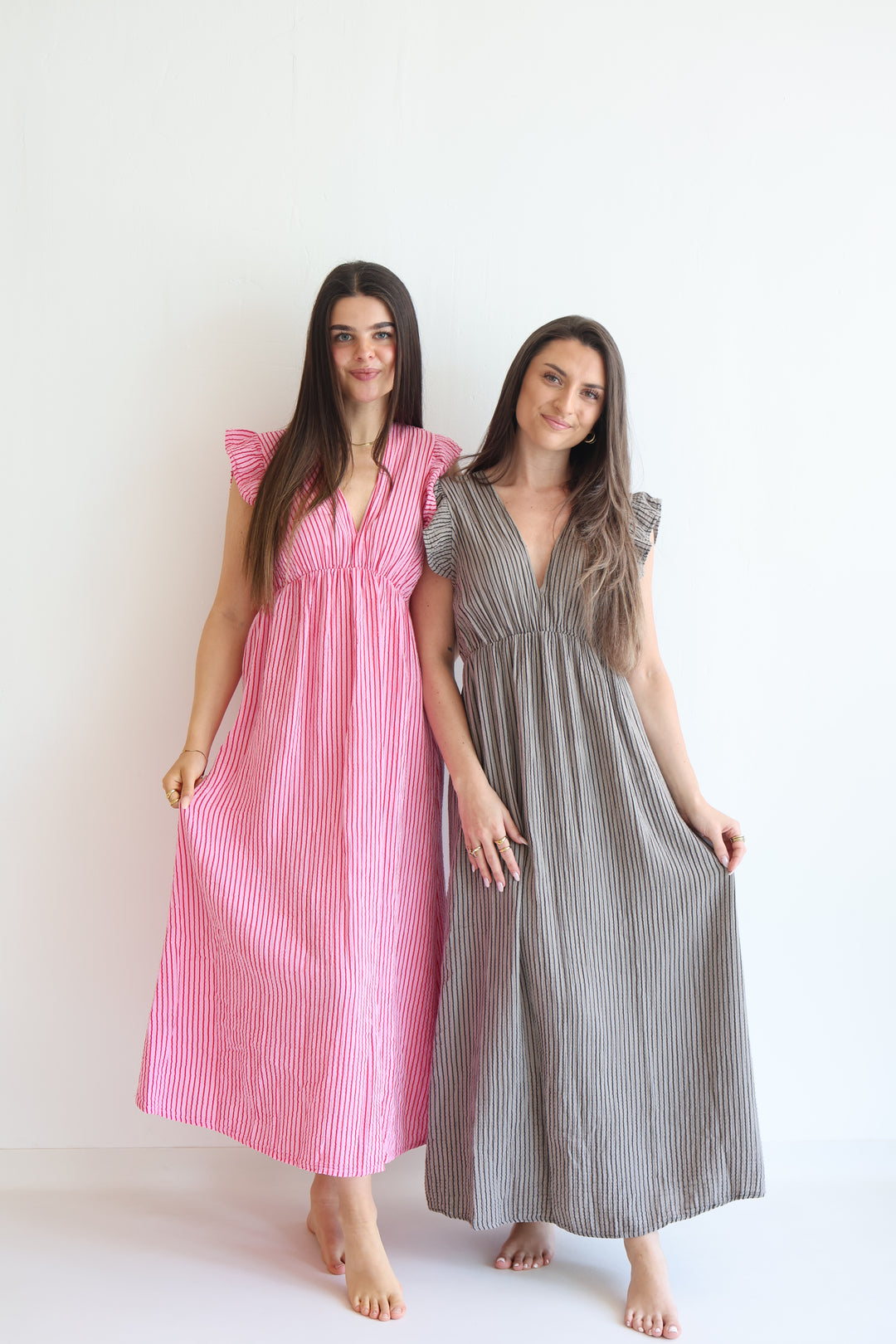 Langes Musselinkleid Casual Stripes