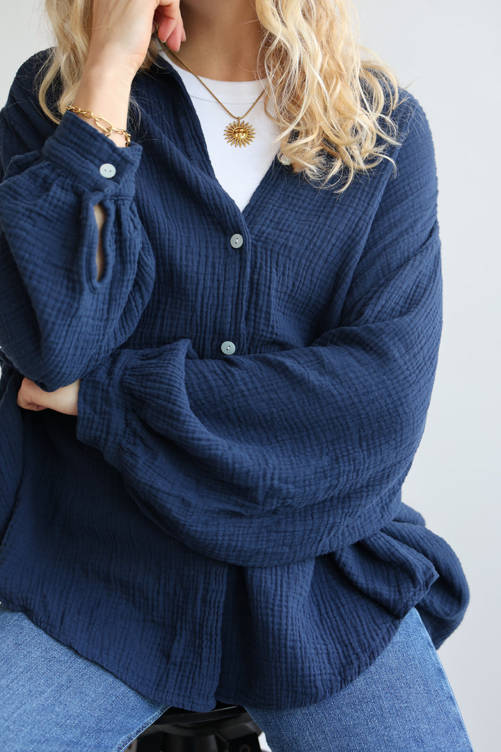 Kurzes Blusenhemd aus Musselin (einfarbig)