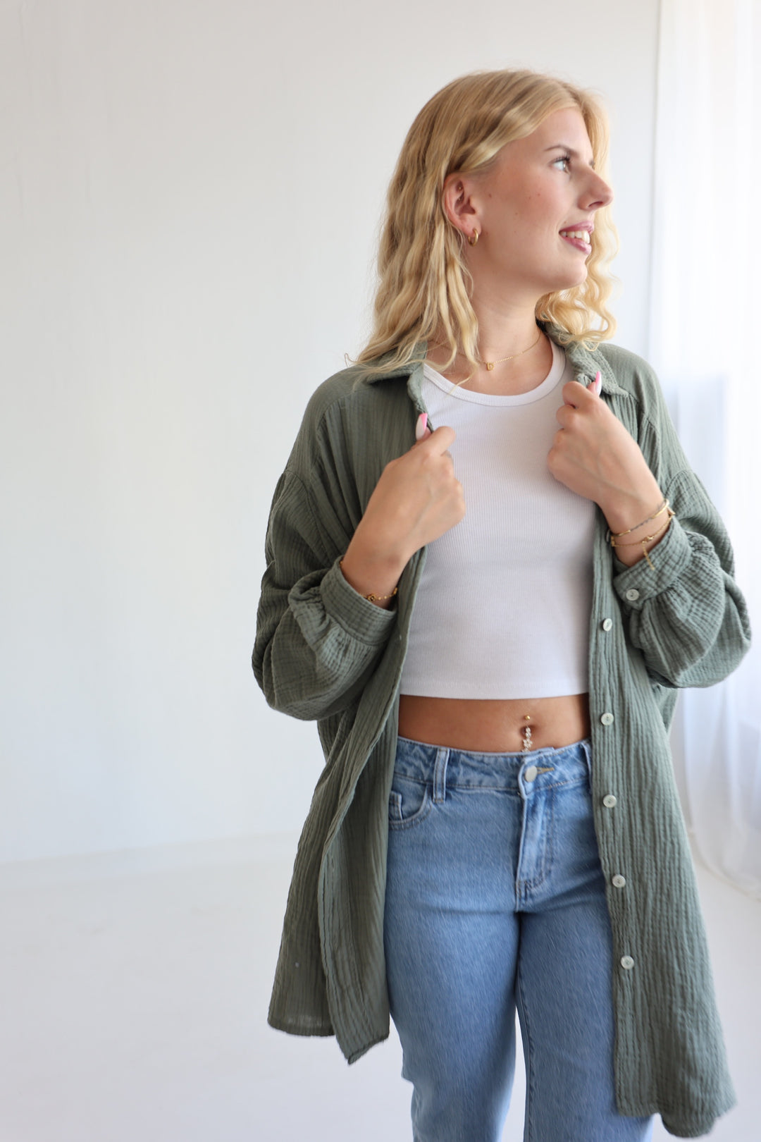 Oversize Blusenhemd aus Musselin (einfarbig)