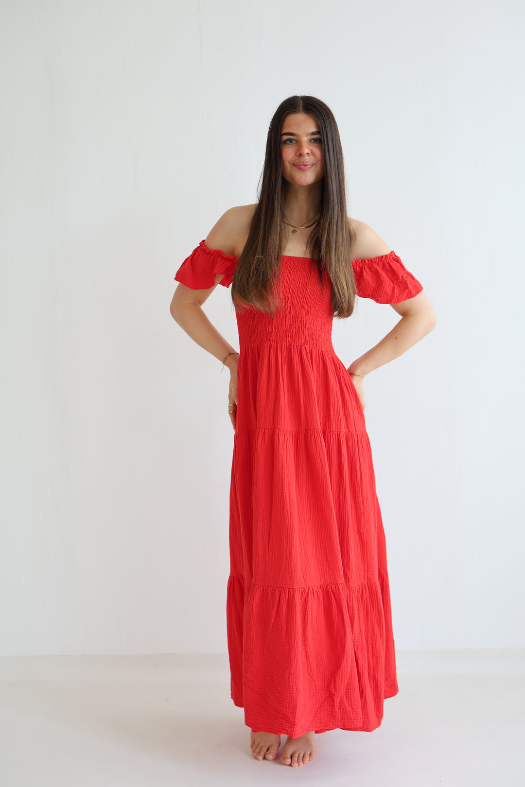 Langes Kleid mit Raffung Livia
