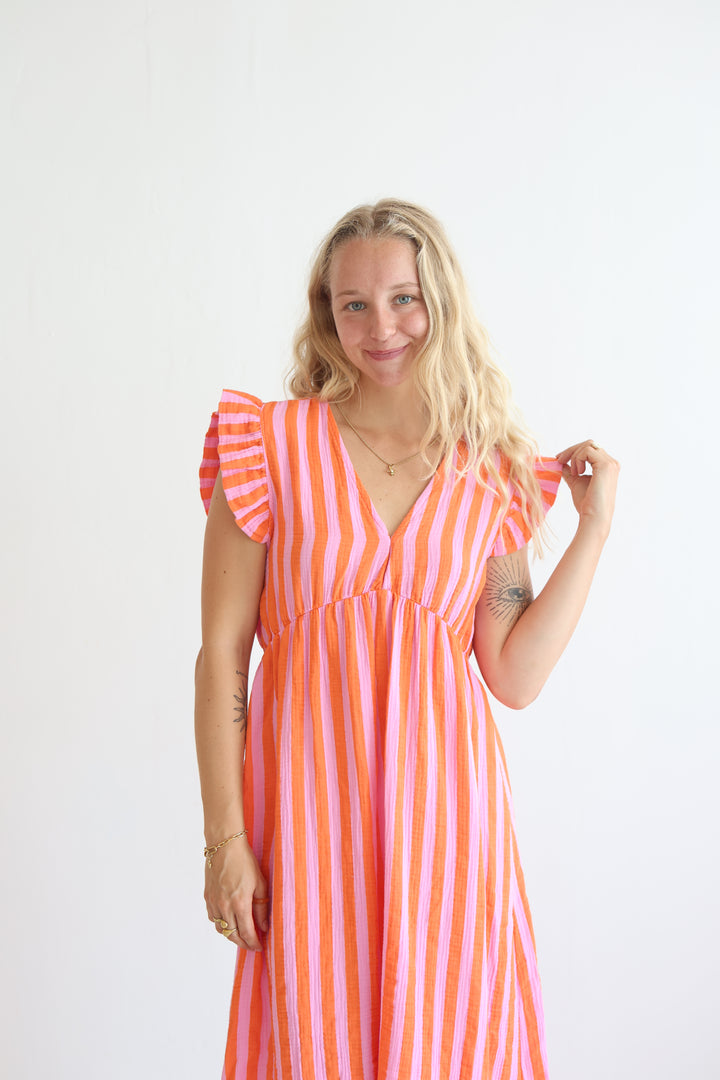 Langes Musselinkleid Blockstripes